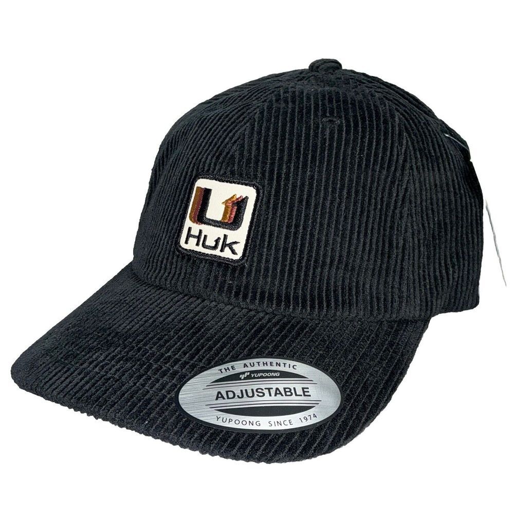 Huk Fishing Adjustable Hat Corduroy Black Classic Yupoong Cap NWT